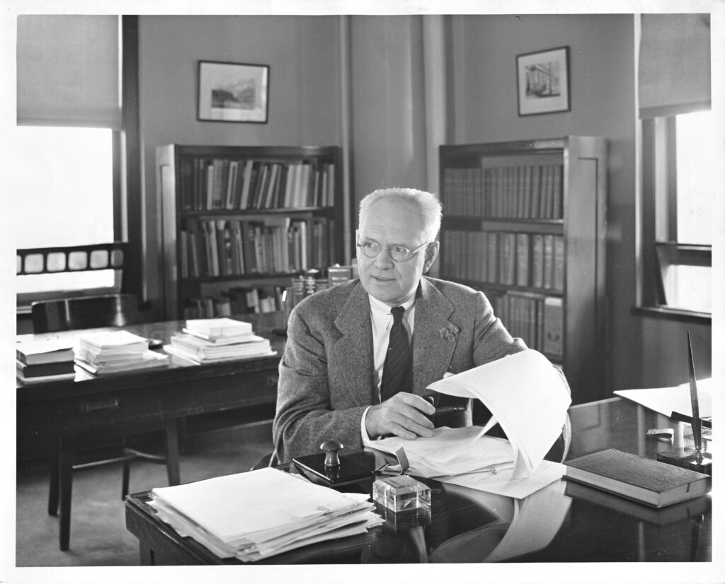 Carl Milam, ALA Executive Secretary from 1920-48, at his desk at the ALA Headquarters at Michigan Avenue in 1939.