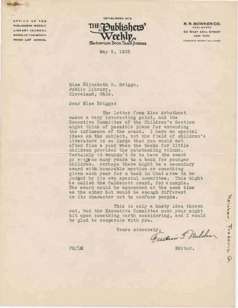 Letter from Melcher to Briggs, May 9, 1935.
