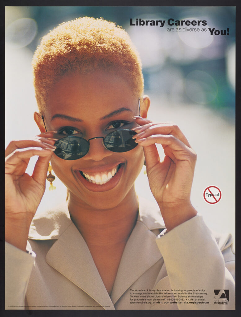 Poster promoting black librarians from the ALA Spectrum initiative, 1998