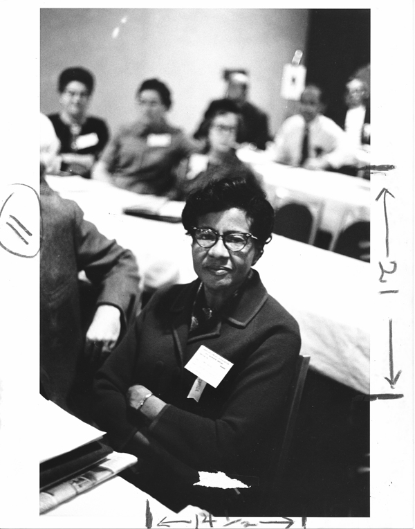 Carrie Robinson at the 1970 ALA Midwinter Meeting, present at a Council meeting as a part of the Black Caucus. Photo from the ALA Archives.