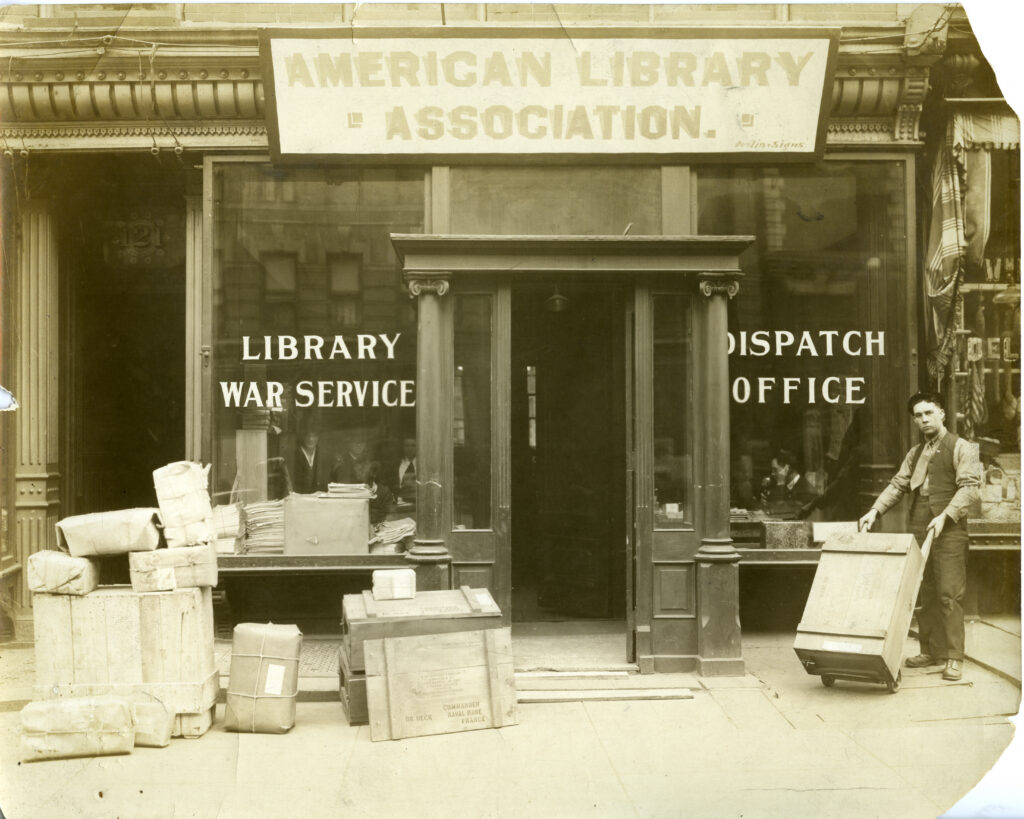 The exterior of the American Library Association dispatch office in Brooklyn, circa 1918. From the ALA Archives.