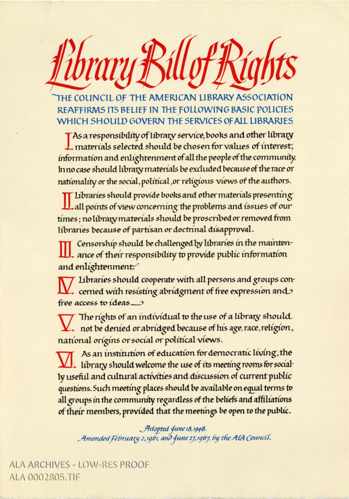 The Library Bill of Rights. Photo: ALA Archives