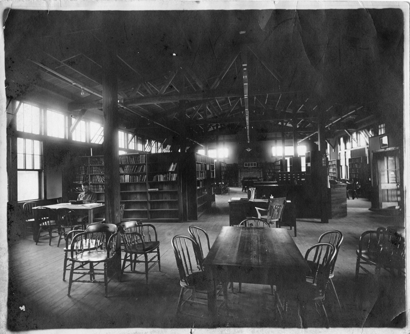 Interior of the Camp Johnston Library, from the ALA Archives.