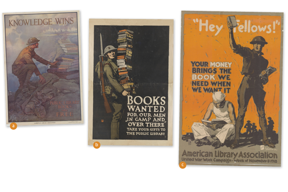 a. Knowledge Wins (1918) b. Books Wanted (1918) c. “Hey Fellows!” (1918)