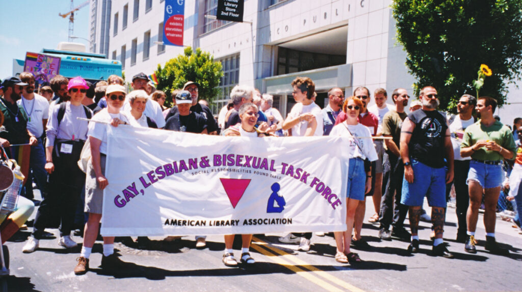 The Gay, Lesbian, and Bisexual Task Force marching in San Francisco's Pride Parade, June 1997. From the ALA Archives.