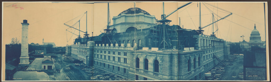 The Library of Congress’ Thomas Jefferson Building under construction in 1893. From the Library of Congress.