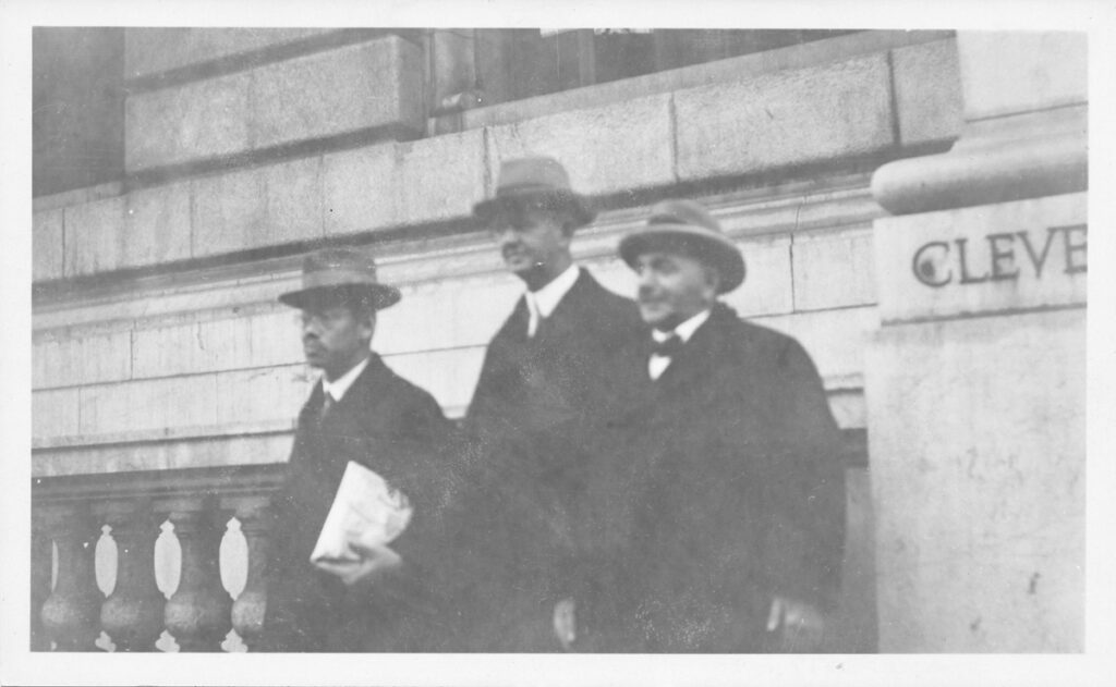 Kiichi Matsumoto, Walter Powell, and R. J. Gourley on the 1926 post-conference excursion in Cleveland. From the ALA Archives.